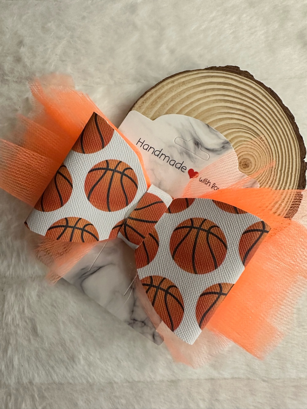 Handmade Kids Basketball Bow - Orange